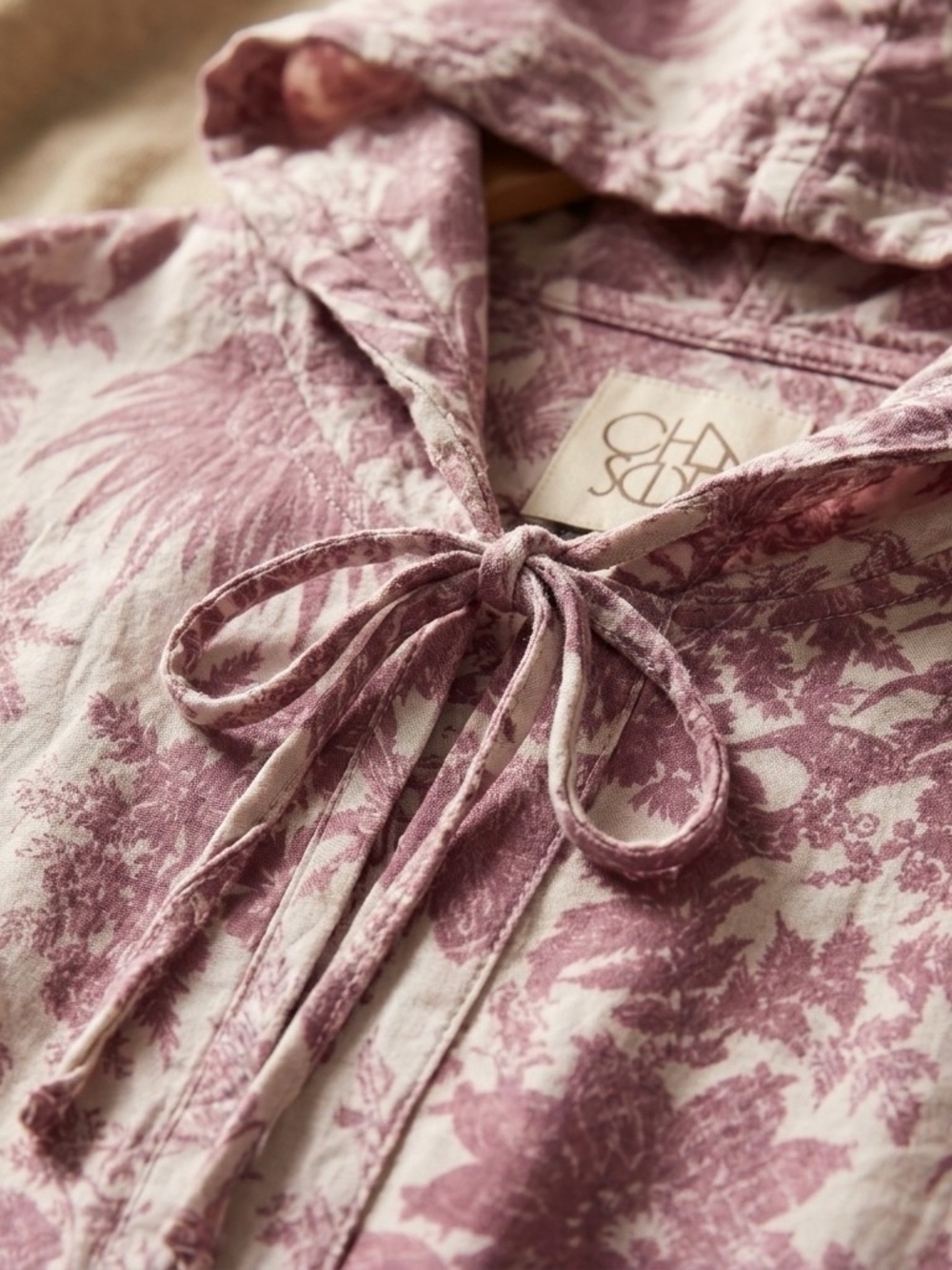Chaser Pink and Cream Hooded Jacket with Floral Print - Picture 3 of 9
